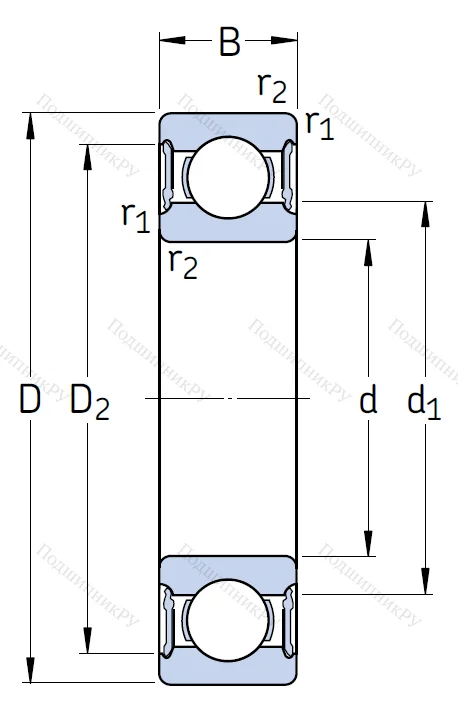 Однорядный шариковый подшипник 62202 2RS 1