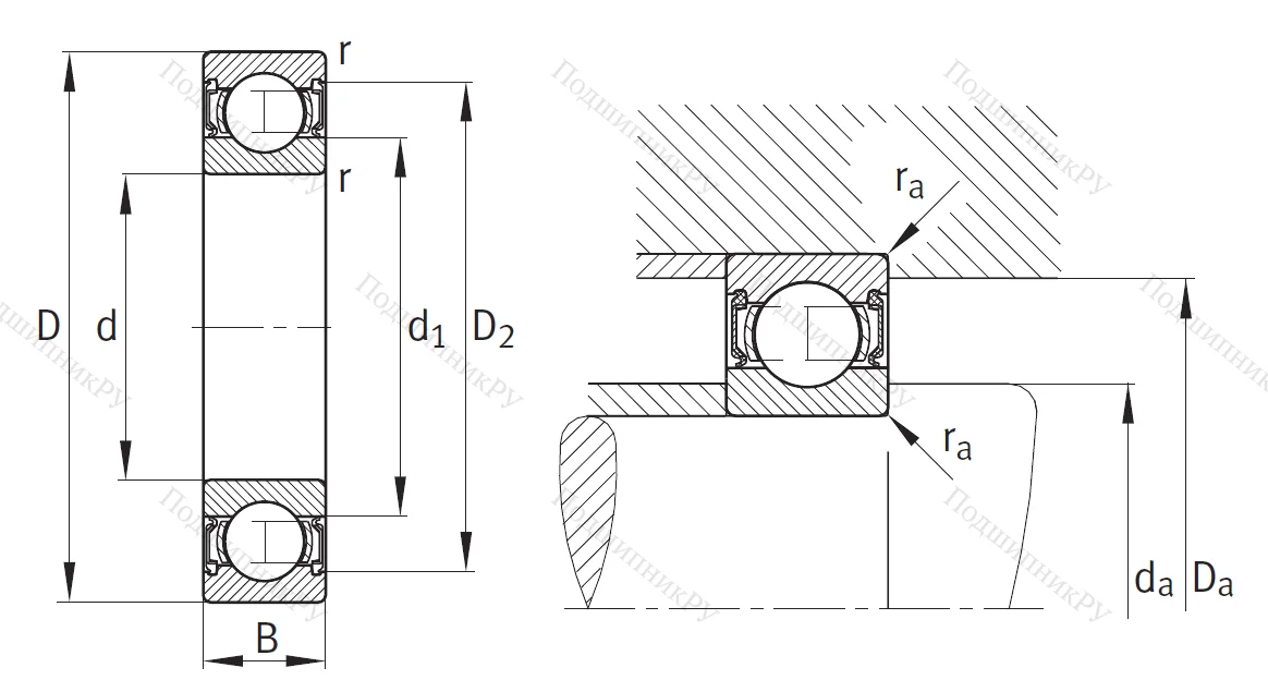 Однорядный шариковый подшипник 63007 A 2RSR