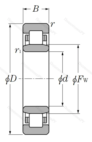 Роликовый цилиндрический подшипник NU 2312 от производителя  NTN