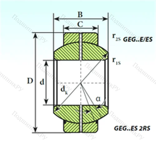Подшипник скольжения сферический GEG 25 ES 2RS от производителя  ISB