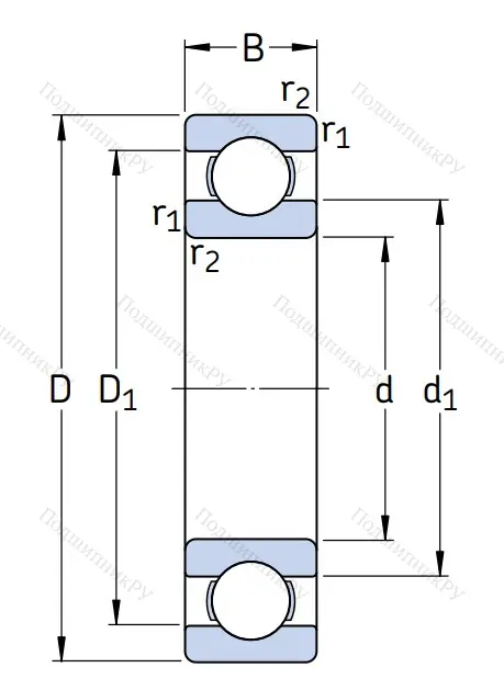 Однорядный шариковый подшипник 61808