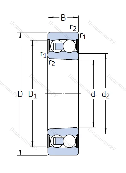 Двухрядный шариковый подшипник 2210 E-2RS 1KTN 9